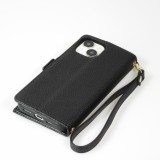 iPhone 15 Case Hülle - Flip Wallet aus veganem Leder mit Brieftasche und Magnetverschluss - Schwarz