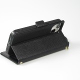 iPhone 15 Case Hülle - Flip Wallet aus veganem Leder mit Brieftasche und Magnetverschluss - Schwarz