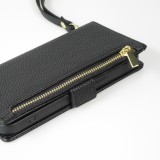 iPhone 15 Case Hülle - Flip Wallet aus veganem Leder mit Brieftasche und Magnetverschluss - Schwarz