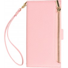 iPhone 15 Case Hülle - Flip Wallet aus veganem Leder mit Brieftasche und Magnetverschluss - Rosa