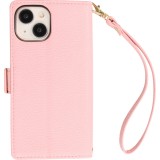iPhone 15 Case Hülle - Flip Wallet aus veganem Leder mit Brieftasche und Magnetverschluss - Rosa