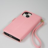iPhone 15 Case Hülle - Flip Wallet aus veganem Leder mit Brieftasche und Magnetverschluss - Rosa