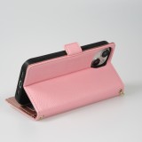 iPhone 15 Case Hülle - Flip Wallet aus veganem Leder mit Brieftasche und Magnetverschluss - Rosa
