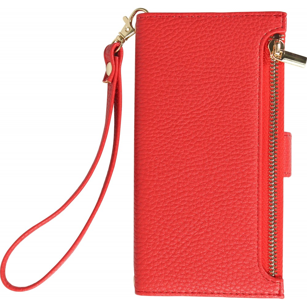 iPhone 15 Case Hülle - Flip Wallet aus veganem Leder mit Brieftasche und Magnetverschluss - Rot