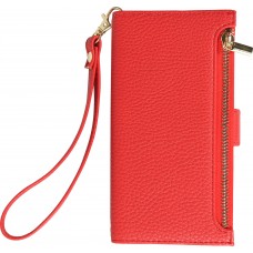 iPhone 15 Case Hülle - Flip Wallet aus veganem Leder mit Brieftasche und Magnetverschluss - Rot