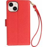 iPhone 15 Case Hülle - Flip Wallet aus veganem Leder mit Brieftasche und Magnetverschluss - Rot