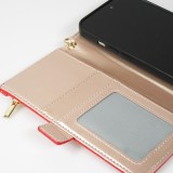 iPhone 15 Case Hülle - Flip Wallet aus veganem Leder mit Brieftasche und Magnetverschluss - Rot