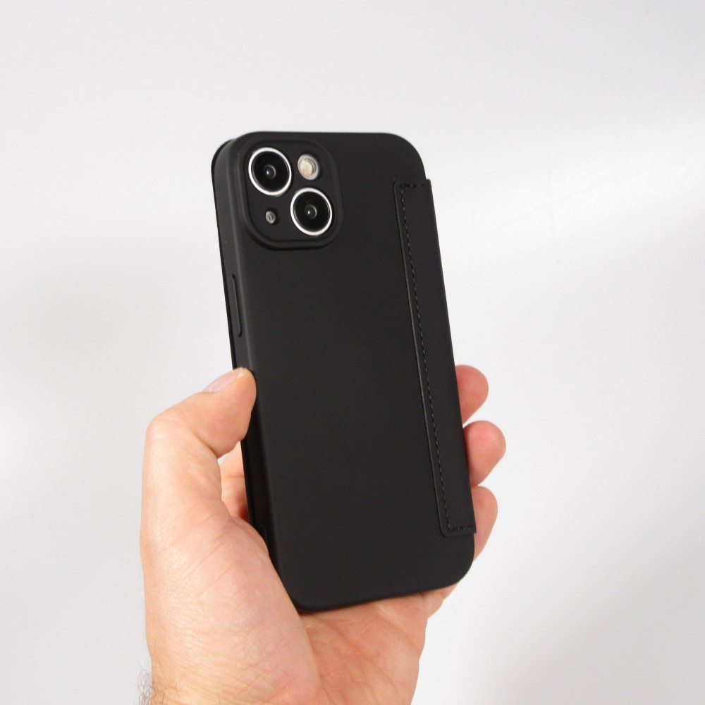 iPhone 15 Case H&uuml;lle - Flip weiches Silikon mit matt glatter Oberfl&auml;che - Schwarz