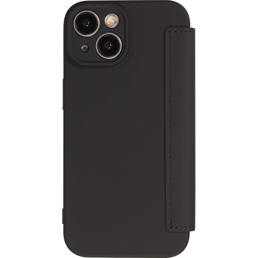 iPhone 15 Case H&uuml;lle - Flip weiches Silikon mit matt glatter Oberfl&auml;che - Schwarz