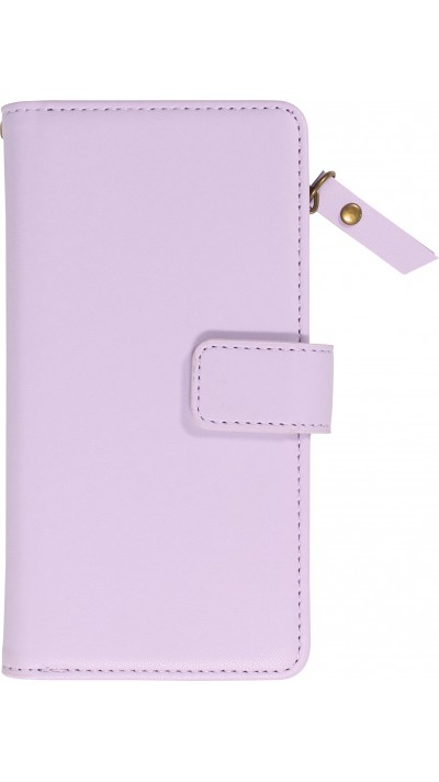 Fourre iPhone 15 Pro - Etui portefeuille luxueux et sophistiqué en cuir avec aimant et compartiment à monnaie - Violet clair