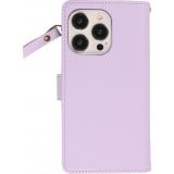 Fourre iPhone 15 Pro - Etui portefeuille luxueux et sophistiqué en cuir avec aimant et compartiment à monnaie - Violet clair