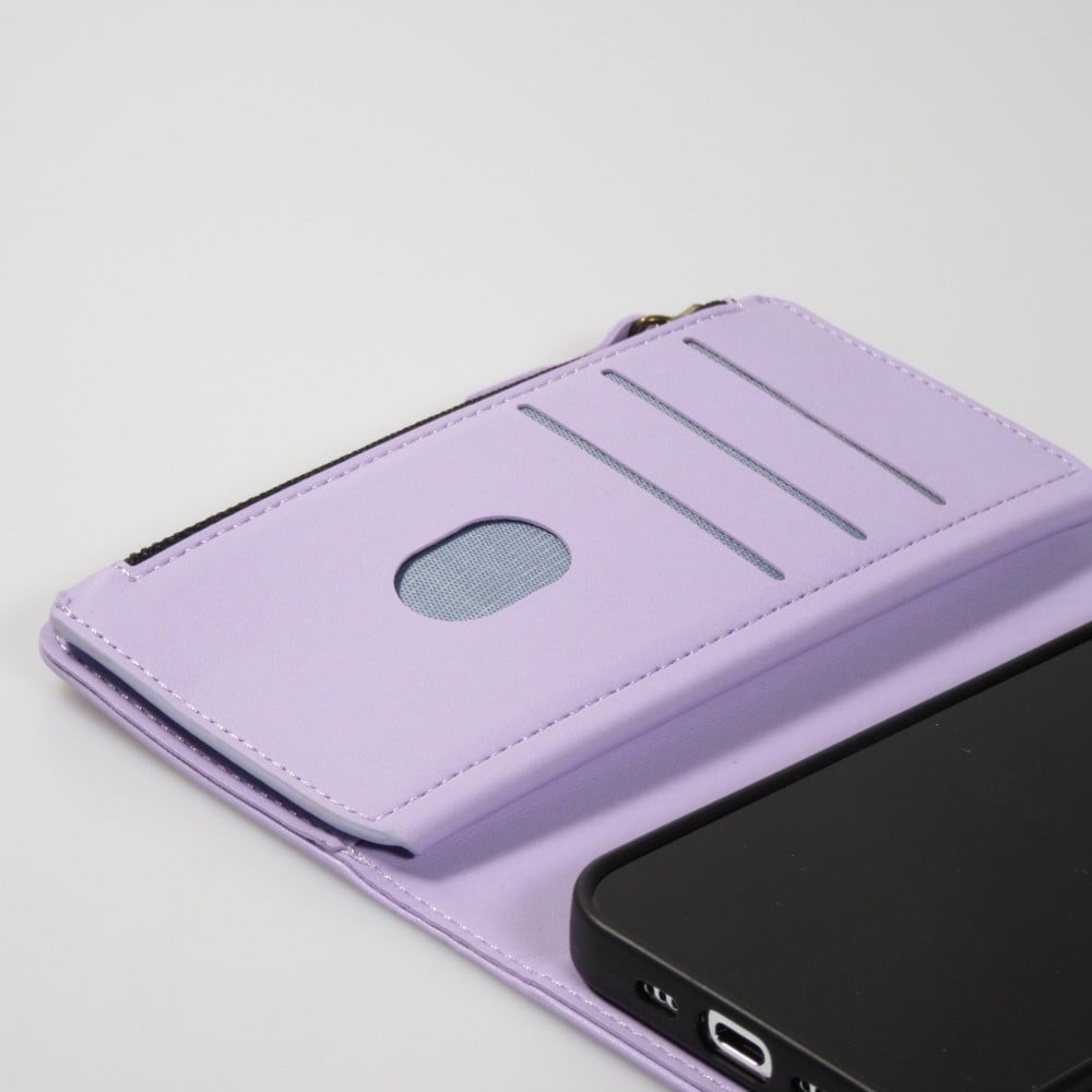 iPhone 15 Pro Case Hülle - Brieftaschen-Hülle luxuriös und raffiniert mit Magnet Verschluss & Münz- und Kartenfach - Hellviolett