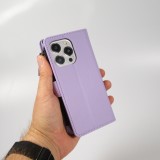 Fourre iPhone 15 Pro - Etui portefeuille luxueux et sophistiqué en cuir avec aimant et compartiment à monnaie - Violet clair