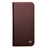 Fourre iPhone 15 Pro - Flip Qialino cuir véritable - Brun foncé mat