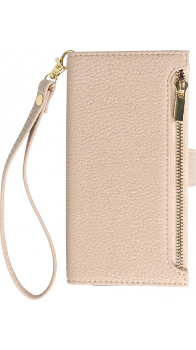Fourre iPhone 15 Pro Max - Flip Wallet en cuir végétal avec portefeuille et fermeture magnétique - Beige