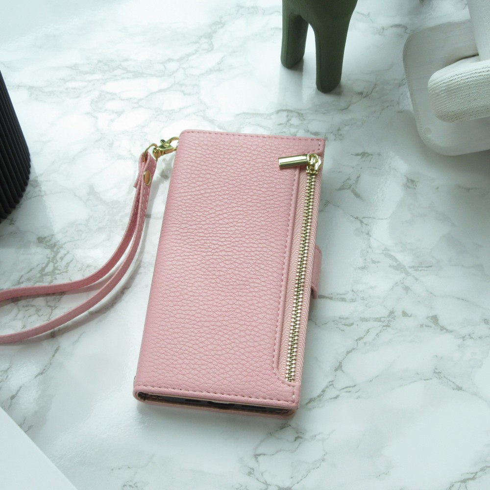 iPhone 15 Pro Max Case Hülle - Flip Wallet aus veganem Leder mit Brieftasche und Magnetverschluss - Violette