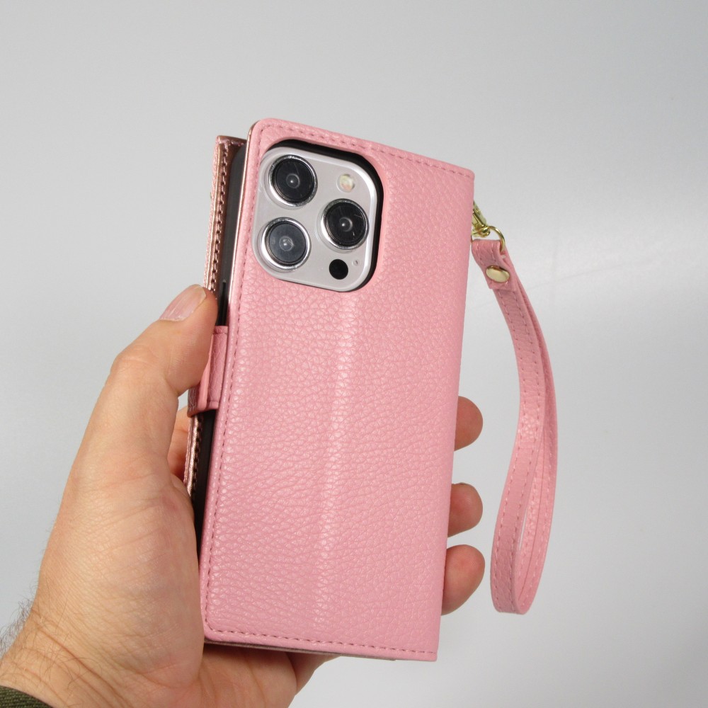 iPhone 15 Pro Max Case Hülle - Flip Wallet aus veganem Leder mit Brieftasche und Magnetverschluss - Violette