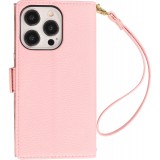 iPhone 15 Pro Max Case Hülle - Flip Wallet aus veganem Leder mit Brieftasche und Magnetverschluss - Violette