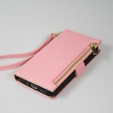 iPhone 15 Pro Max Case Hülle - Flip Wallet aus veganem Leder mit Brieftasche und Magnetverschluss - Violette