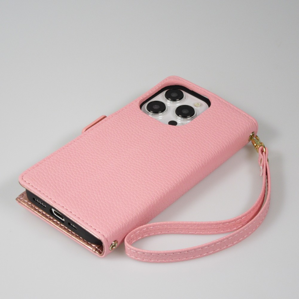 iPhone 15 Pro Max Case Hülle - Flip Wallet aus veganem Leder mit Brieftasche und Magnetverschluss - Violette