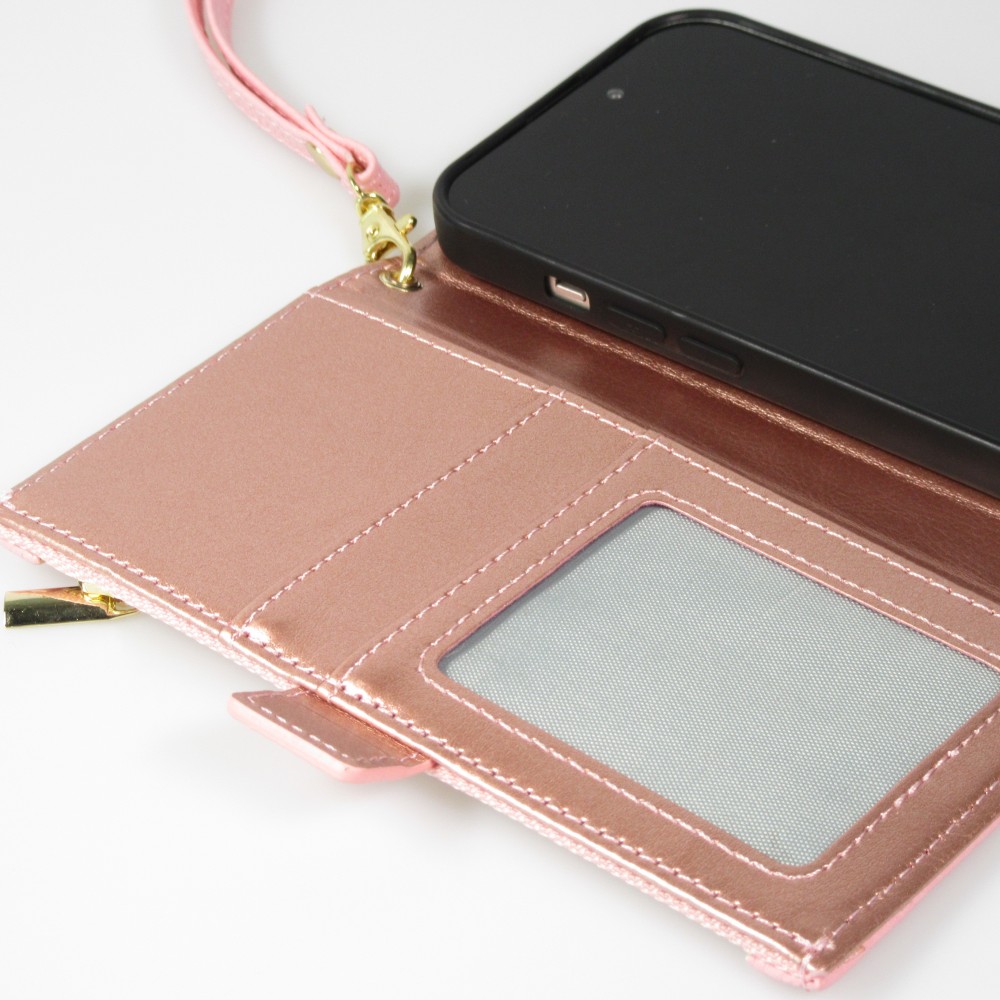 iPhone 15 Pro Max Case Hülle - Flip Wallet aus veganem Leder mit Brieftasche und Magnetverschluss - Violette