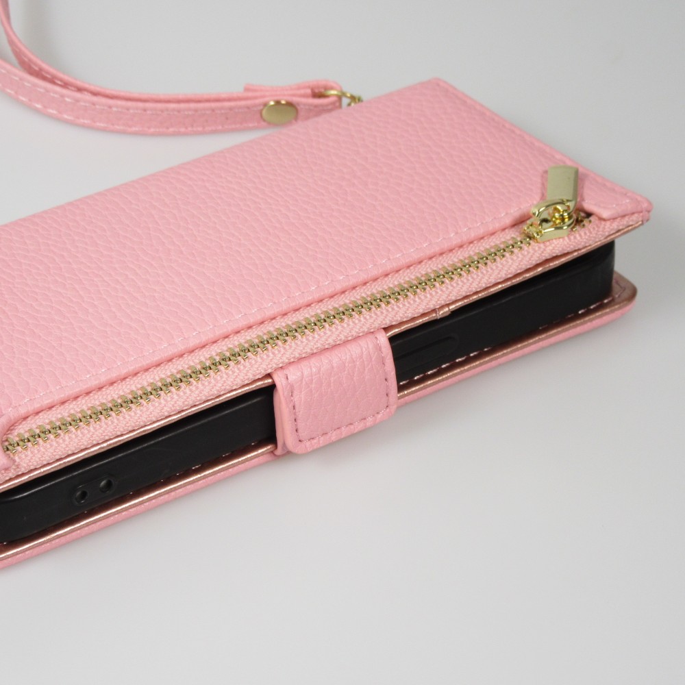 iPhone 15 Pro Max Case Hülle - Flip Wallet aus veganem Leder mit Brieftasche und Magnetverschluss - Violette