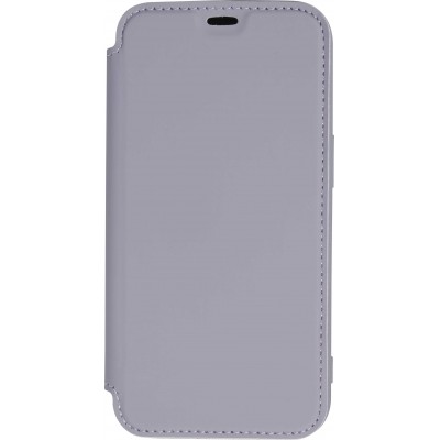Fourre iPhone 15 Pro - Flip silicone souple avec surface lisse et mate - Gris
