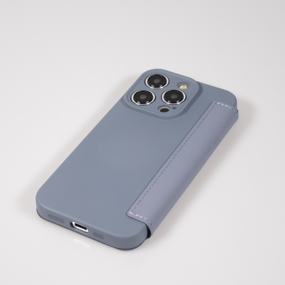 iPhone 15 Pro Case Hülle - Flip weiches Silikon mit matt glatter Oberfläche - Grau