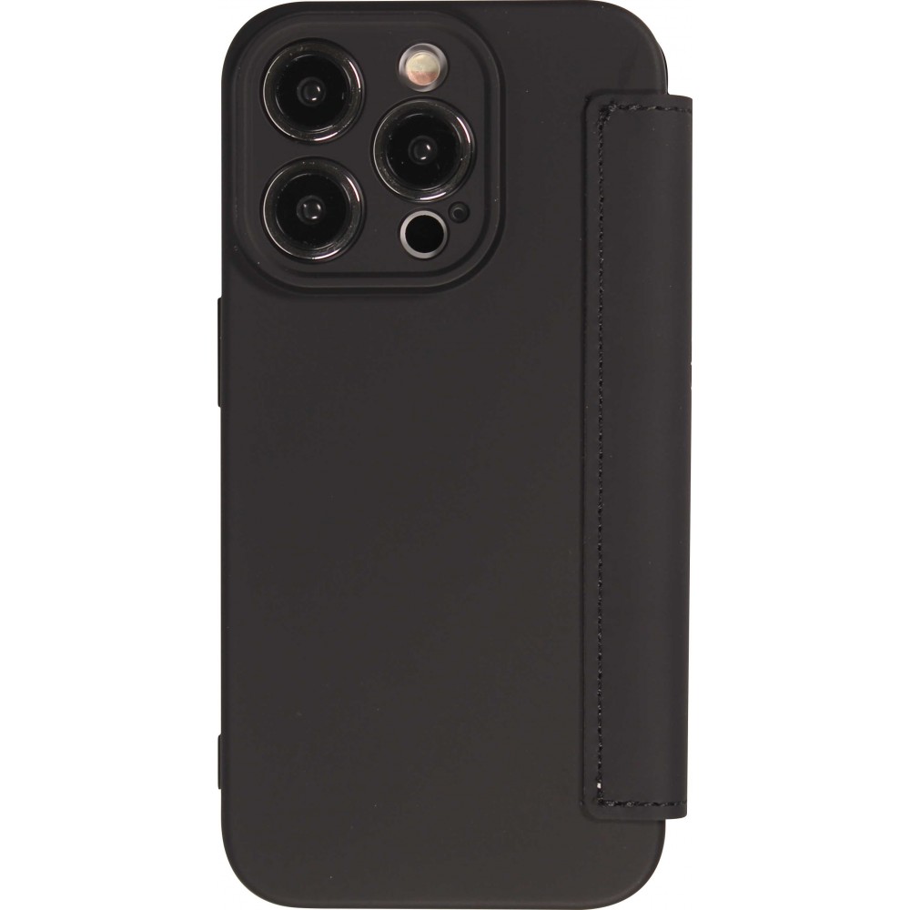 Fourre iPhone 15 Pro - Flip silicone souple avec surface lisse et mate - Noir