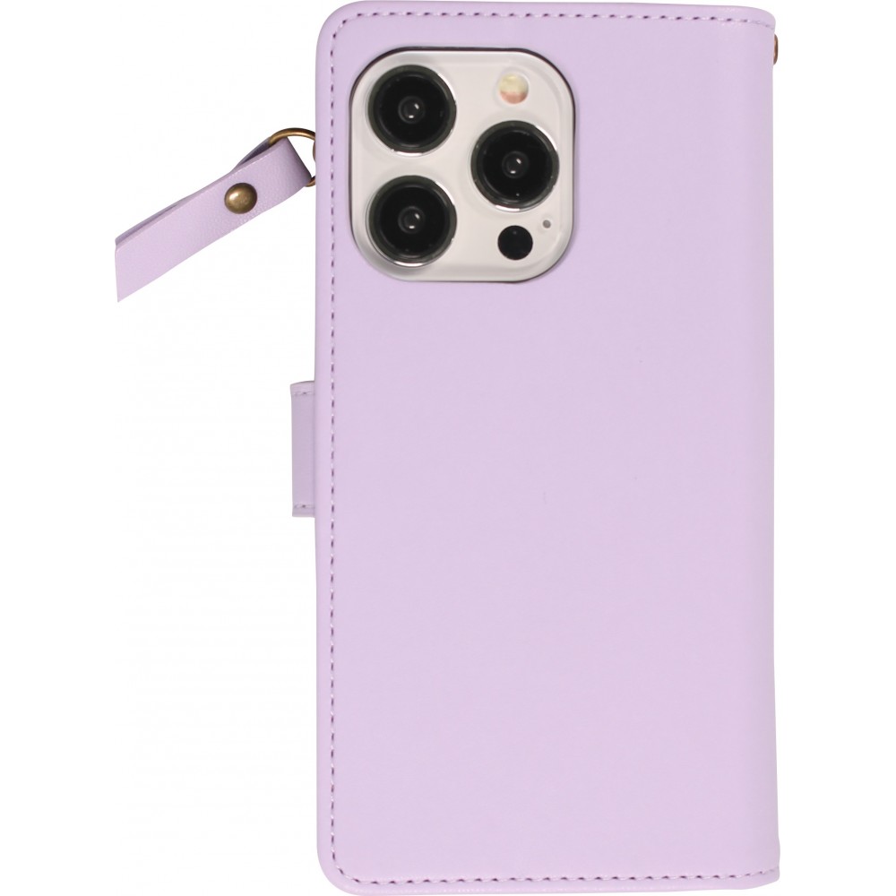 Fourre iPhone 15 Pro Max - Etui portefeuille luxueux et sophistiqué en cuir avec aimant et compartiment à monnaie - Violet clair