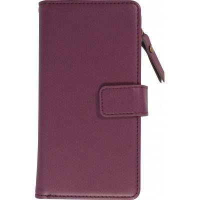 Fourre iPhone 15 Pro Max - Etui portefeuille luxueux et sophistiqué en cuir avec aimant et compartiment à monnaie - Violet foncé