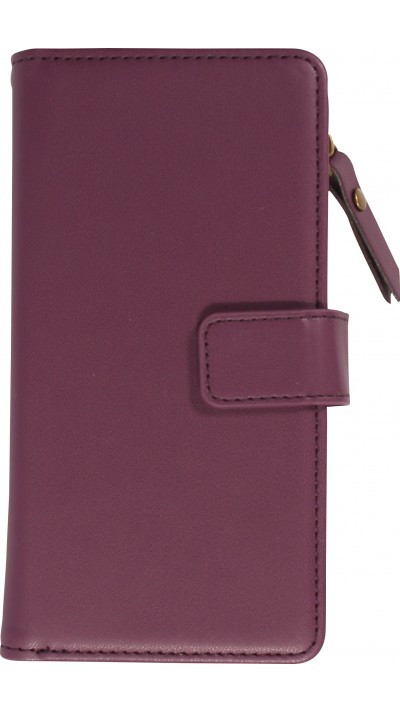 Fourre iPhone 15 Pro - Etui portefeuille luxueux et sophistiqué en cuir avec aimant et compartiment à monnaie - Violet foncé