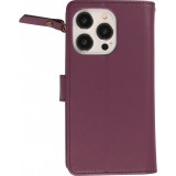 Fourre iPhone 15 Pro - Etui portefeuille luxueux et sophistiqué en cuir avec aimant et compartiment à monnaie - Violet foncé