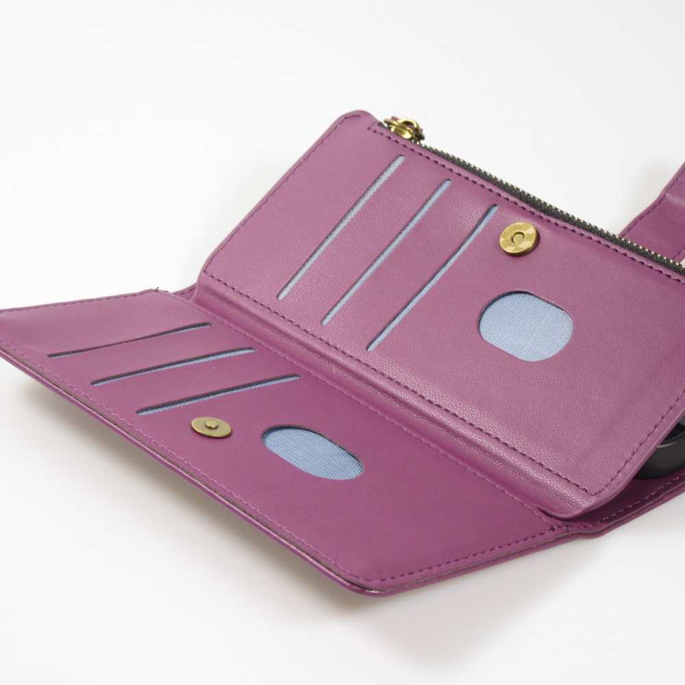 Fourre iPhone 15 Pro - Etui portefeuille luxueux et sophistiqué en cuir avec aimant et compartiment à monnaie - Violet foncé