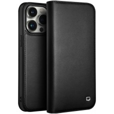 iPhone 15 Pro Max Case Hülle - Qialino Flip Echtleder - Matt dunkelbraun