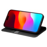 iPhone 15 Pro Case Hülle - Qialino Flip Echtleder - Mattschwarz