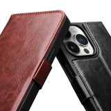 iPhone 15 Pro Case Hülle - Flip Qialino Echtleder mit magnetischem Verschluss - Schwarz