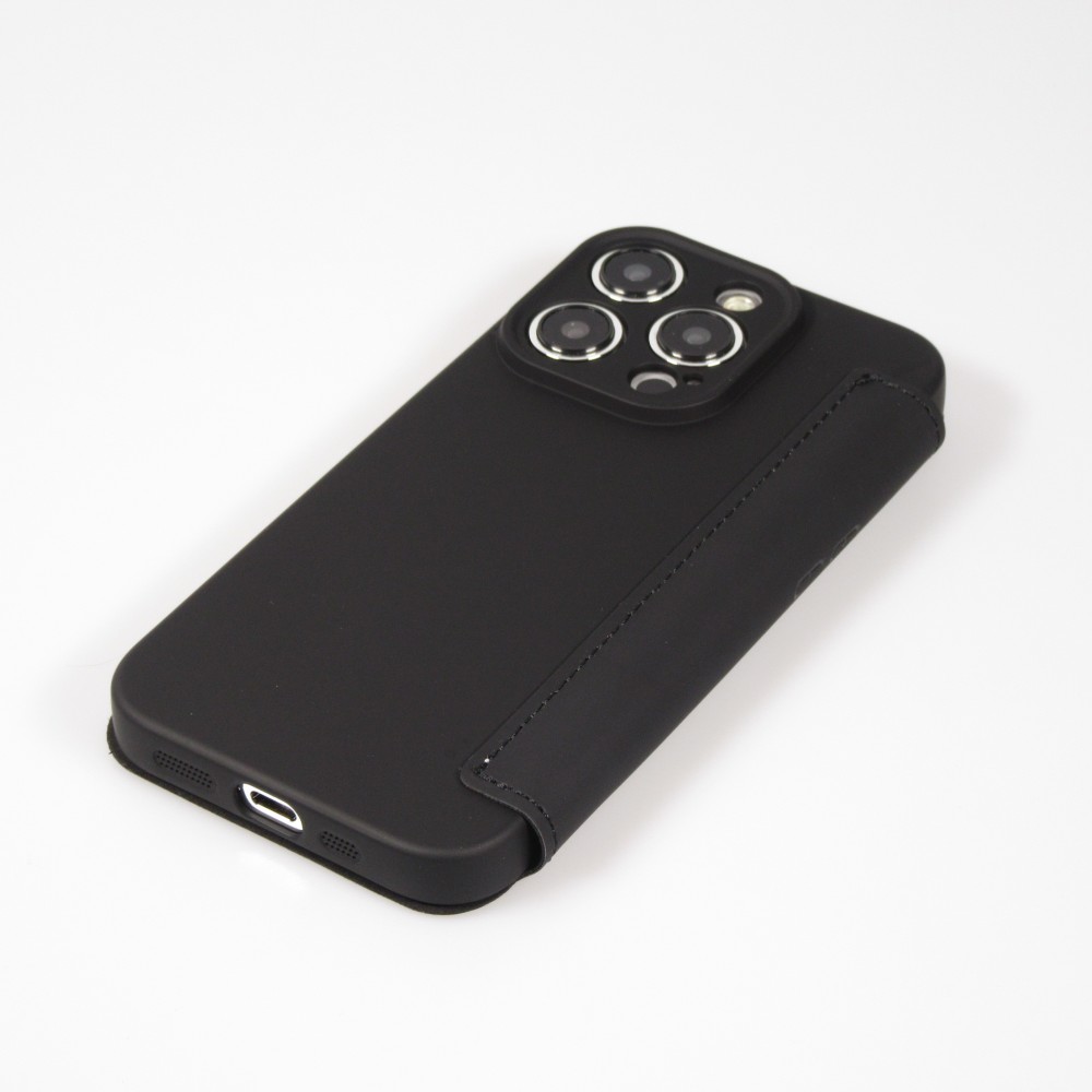 Fourre iPhone 15 Pro Max - Flip silicone souple avec surface lisse et mate - Noir