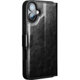Fourre iPhone 16e - Flip Qialino cuir véritable avec fermeture magnétique - Noir