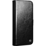 Fourre iPhone 16e - Flip Qialino cuir véritable avec fermeture magnétique - Noir