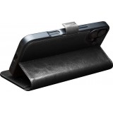 Fourre iPhone 16e - Flip Qialino cuir véritable avec fermeture magnétique - Noir