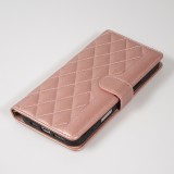 iPhone 16 Case H&uuml;lle - Elegante Flip-Matratze mit Magnetverschluss Trageband und Kartenf&auml;chern - Rosa gold