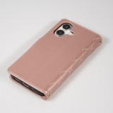 iPhone 16 Case H&uuml;lle - Elegante Flip-Matratze mit Magnetverschluss Trageband und Kartenf&auml;chern - Rosa gold