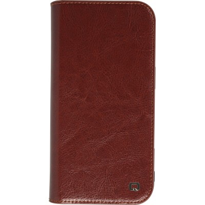 Fourre iPhone 16 Plus - Flip Qialino Classic Wallet cuir véritable - Brun