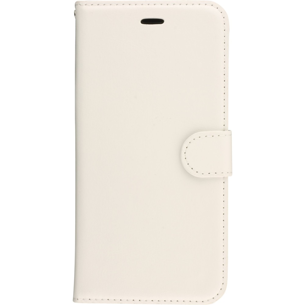 Fourre iPhone 16e - Premium Flip cuir lisse porte-cartes - Blanc