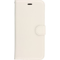 Fourre iPhone 16e - Premium Flip cuir lisse porte-cartes - Blanc