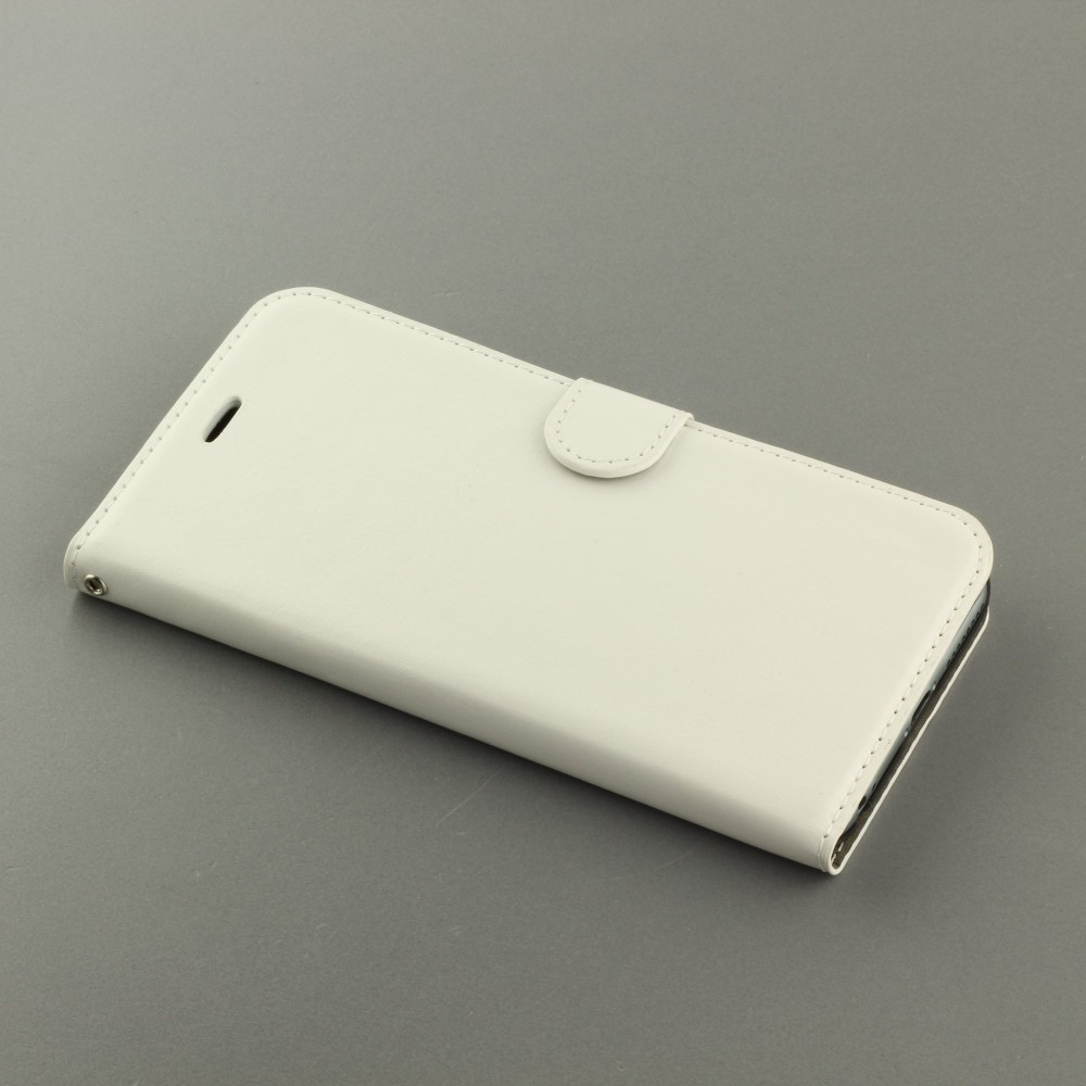 Fourre iPhone 16e - Premium Flip cuir lisse porte-cartes - Blanc