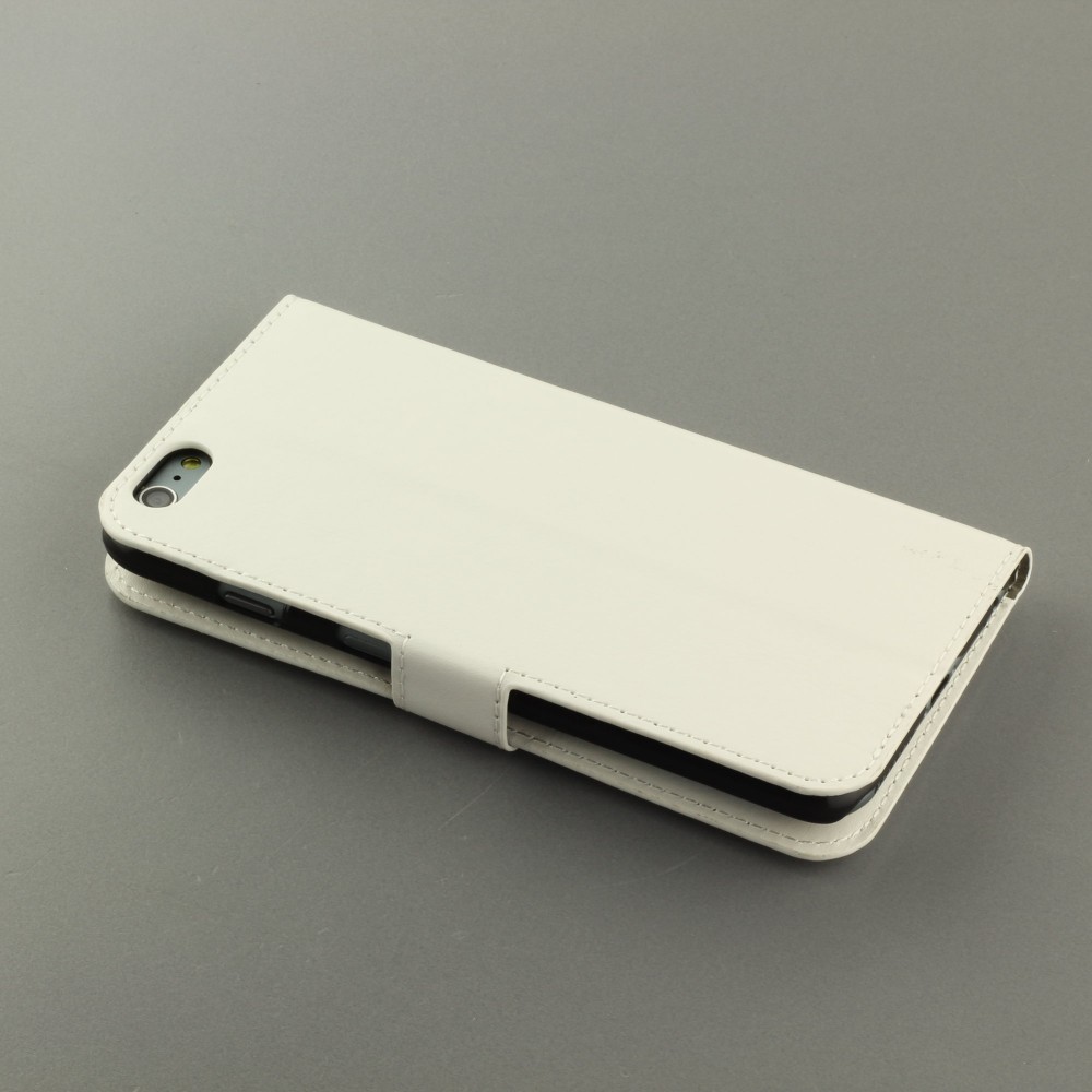 Fourre iPhone 16e - Premium Flip cuir lisse porte-cartes - Blanc