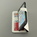 Fourre iPhone 16e - Premium Flip cuir lisse porte-cartes - Blanc