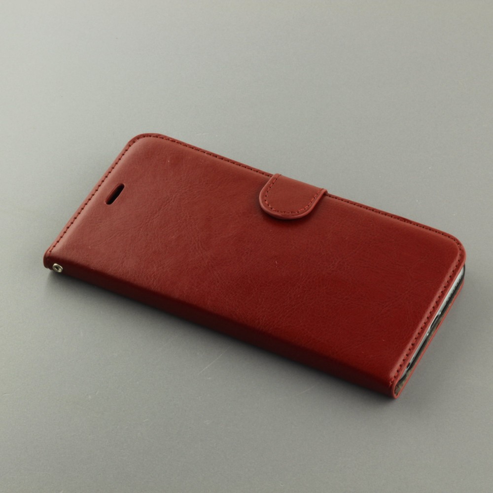 Fourre iPhone 16e - Premium Flip cuir lisse porte-cartes - Brun
